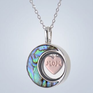 Herz-Anhänger aus rhodiniertem 925 Sterling Silber mit Glasfenstern, freischwingendem rosgoldenem Innenelement und Inschrift Mam
