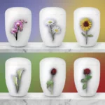 Naturstoffurne Edition Fleur Blanche, Klavierlack weiß, biologisch abbaubar