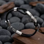 Asche Armband aus Edelstahl und Leder mit Zirkonia Stein