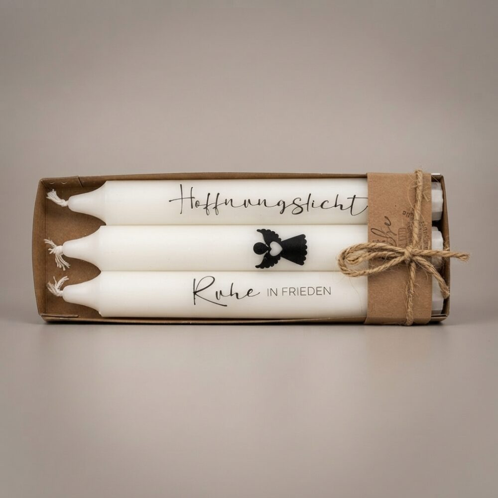 Trauerkerzen-Set 'Gedenklicht' - 3 Stück mit Motiven und Sprüchen