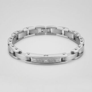 Männliches Ascheschmuck-Armband aus poliertem Edelstahl 316L mit funkelnden Zirkonia-Steinen und feiner Mustergravur