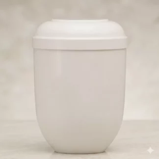 Biologisch abbaubare Bio Urne in Creme Weiss aus nachwachsenden Naturstoffen für die Erdbestattung