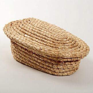 Geflochtener Chrijo Kindersarg 60 cm als Moses Körbchen aus natürlichem Roggenstroh mit Rattanbindung