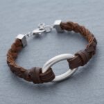 Geflochtenes Asche Armband braunes Leder 316L Edelstahl