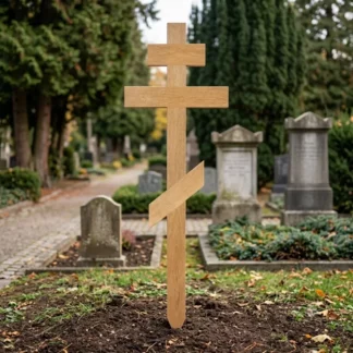Orthodoxes Grabkreuz aus massiver Eiche mit witterungsbeständiger Lackierung