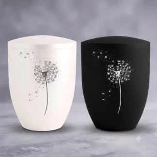 Biologisch abbaubare Naturstoffurne Edition Pusteblume mit glänzenden Kristallen besetzt