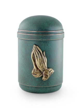 Kupfer- oder Cupaturne handpatiniert mit Emblem betende Hände