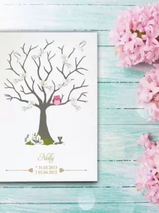 Fotoalbum Sternenkind Baum mit Schleifen und rosa Eule