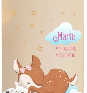 LED-Kerze schlafendes Rehlein mit Hase. Trauerkerze gestalten