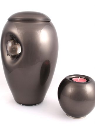 Glasurne Herz / Teelichthalter - Anthrazit - große Urne