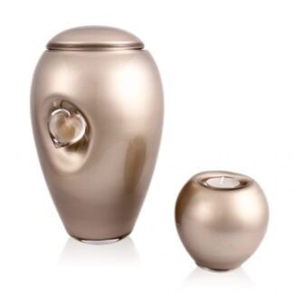 Glasurne Herz / Teelichthalter - Cappuccino - mini Urne