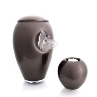 Glasurne Schmetterling / Teelichthalter - Anthrazit - große Urne