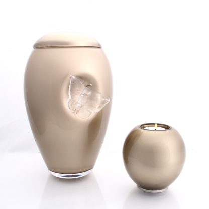 Glasurne Schmetterling / Teelichthalter - Cappuccino - mini Urne