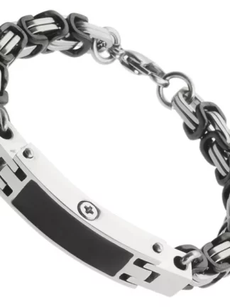 Asche Armband für Herren aus Edelstahl mit schwarzer Einlage und Königskette Farbe Silber Schwarz Gravur