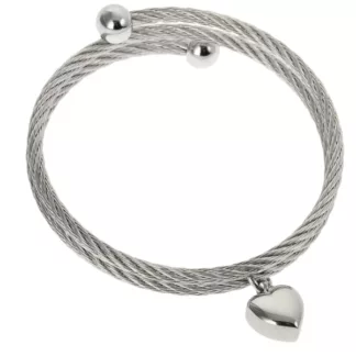 Asche Armreif aus flexiblem Edelstahl glänzend mit einem kleinen Herz Memorial
