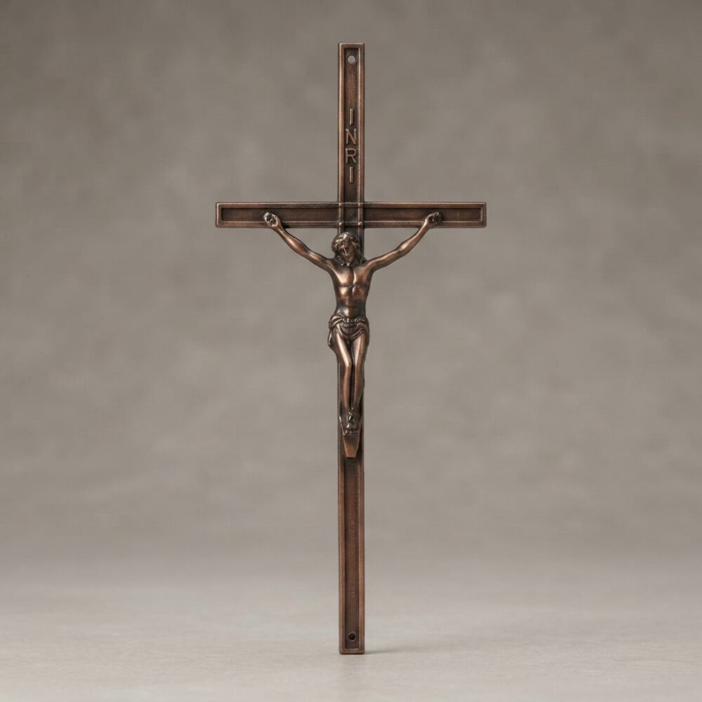 Kunststoffkreuz mit Korpus Altkupfer für Sargdeckel