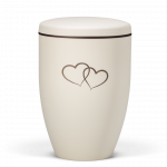 Naturstoffurne, Beige Velours - Tampondruck - Deckel brauner Rand, Motiv: Doppelherz