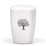 Naturstoffurne, Weiß-Matt, Lasergravur, Lebensbaum