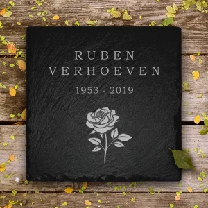 Grab- und Gedenktafel Rose aus Schiefer mit individueller Gravur