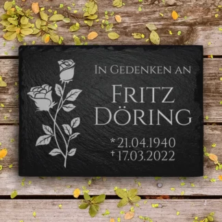 Grabplatte Rose – Schiefer Gedenktafel 30×40/20×30 cm