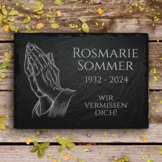 Grabplatte ab 20x30 cm aus Schiefer mit Betende Hände Gravur und Namenszug