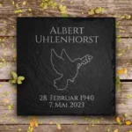Grabsteinplatte Schiefer mit Friedenstaube Gravur
