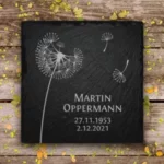 Natürlicher Schiefer-Grabstein Pusteblume mit präziser Handgravur