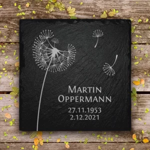 Natürlicher Schiefer-Grabstein Pusteblume mit präziser Handgravur