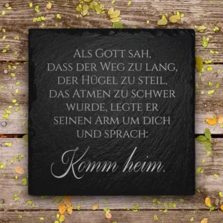 Schiefer Gedenktafel mit Trostspruch und präziser Handgravur auf Naturschiefer