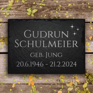 Trauerstein Sterne aus Schiefer in 20x30 cm und 30x40 cm mit Gravur