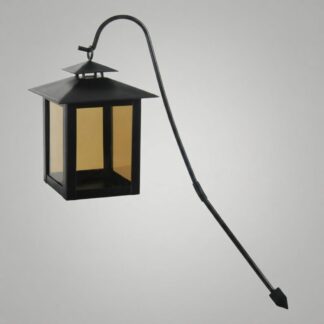 Schwarze hängende Grablaterne aus pulverbeschichtetem Stahl mit Erdspieß und Parsol-Bronze-Glas