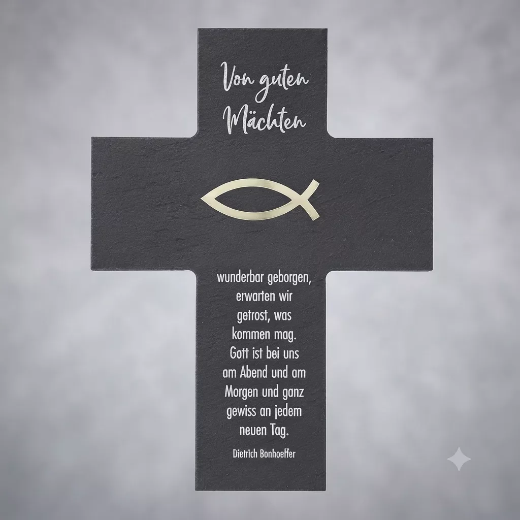 Schieferkreuz „Von guten Mächten“