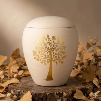 Keramikurne Edition Siena handgemaltes Goldmotiv "Baum"