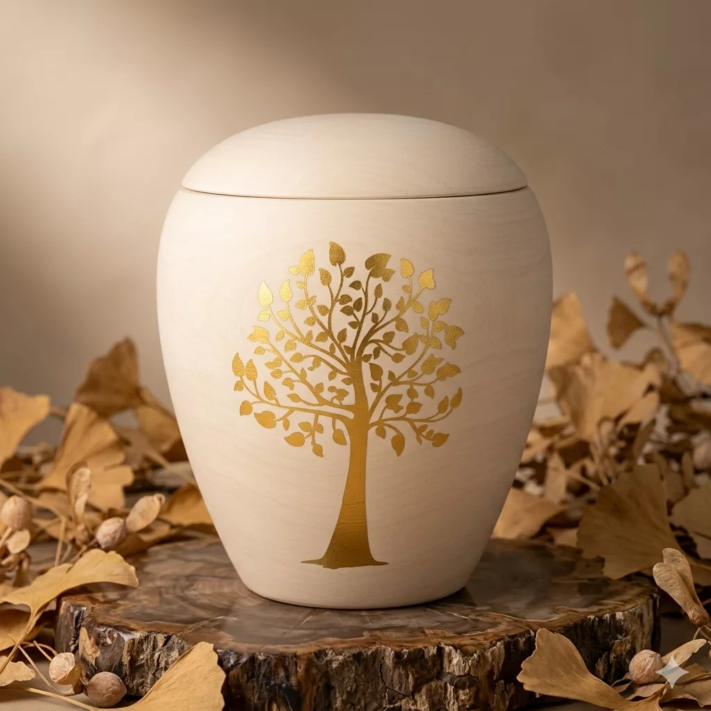 Keramikurne Edition Siena handgemaltes Goldmotiv "Baum"