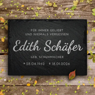 Schlichte Einzelgrab Grabplatte aus Schiefer in 30x20 cm und 40x30 cm mit Gravur