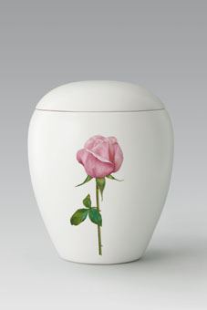 Keramikurne - Edition Bianco, handgemaltes Blumenmotiv "Rose"