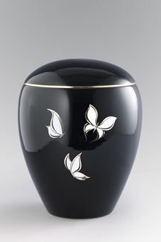 Keramikurne - tiefschwarz glänzend, Motiv "Schmetterlinge"