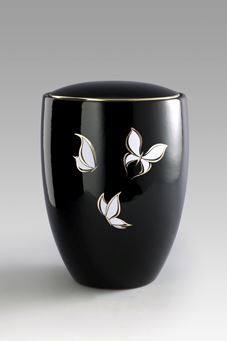 Keramikurne - Florentina Ceramica, tiefschwarz glänzend, Motiv "Schmetterlinge"