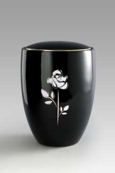 Keramikurne - Florentina Ceramica, tiefschwarz glänzend, Motiv "Rose"