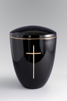 Keramikurne - Tosca Ceramica, Oberfläche tiefschwarz glänzend, Messingkreuz poliert