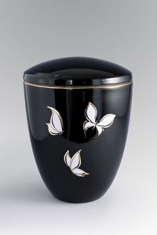 Keramikurne - Tosca Ceramica, Oberfläche tiefschwarz glänzend, Motiv "Schmetterlinge";
