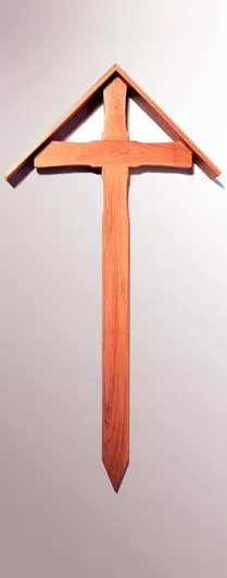 Grabkreuz Eiche, Modell 7 D, 60 x 160 cm, 10 cm breit (Stärke 25 mm), mit Dach