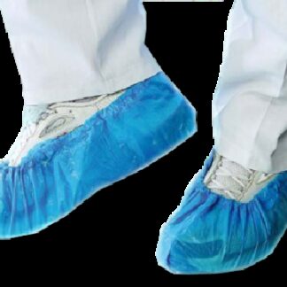 Überziehschuhe aus CPE, blau mit Gummizug, Maße: Länge 41 cm, Höhe 15 cm;