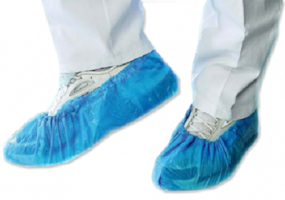 Überziehschuhe aus CPE, blau mit Gummizug, Maße: Länge 41 cm, Höhe 15 cm;