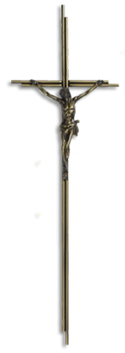 Sargdeckelkreuz, Metallkreuz mit Korpus, alt Gold