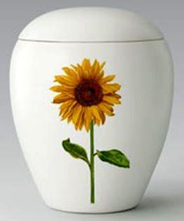 Keramikurne - Edition Bianco, handgemaltes Blumenmotiv "Sonnenblume"