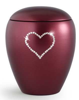 Keramikurne, perlmutt, Herz aus Swarovski-Kristallen;