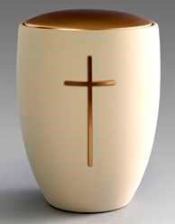 Keramikurne "Florentina Ceramica", Oberfläche crème, Deckel golden, mattiertes Messingkreuz