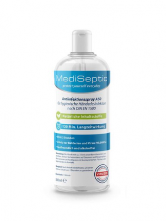 MediSeptic Anti-Infektionsspray; Antiinfektionsspray A50 für hygienische Händedesinfektion nach DIN EN 1500, wasserbasiert;