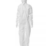 Mikroporöser Overall mit Kapuze und Schuhüberzug weiß;